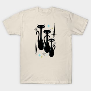 Modern Meows Atomic Age Black Kitschy Cats T-Shirt